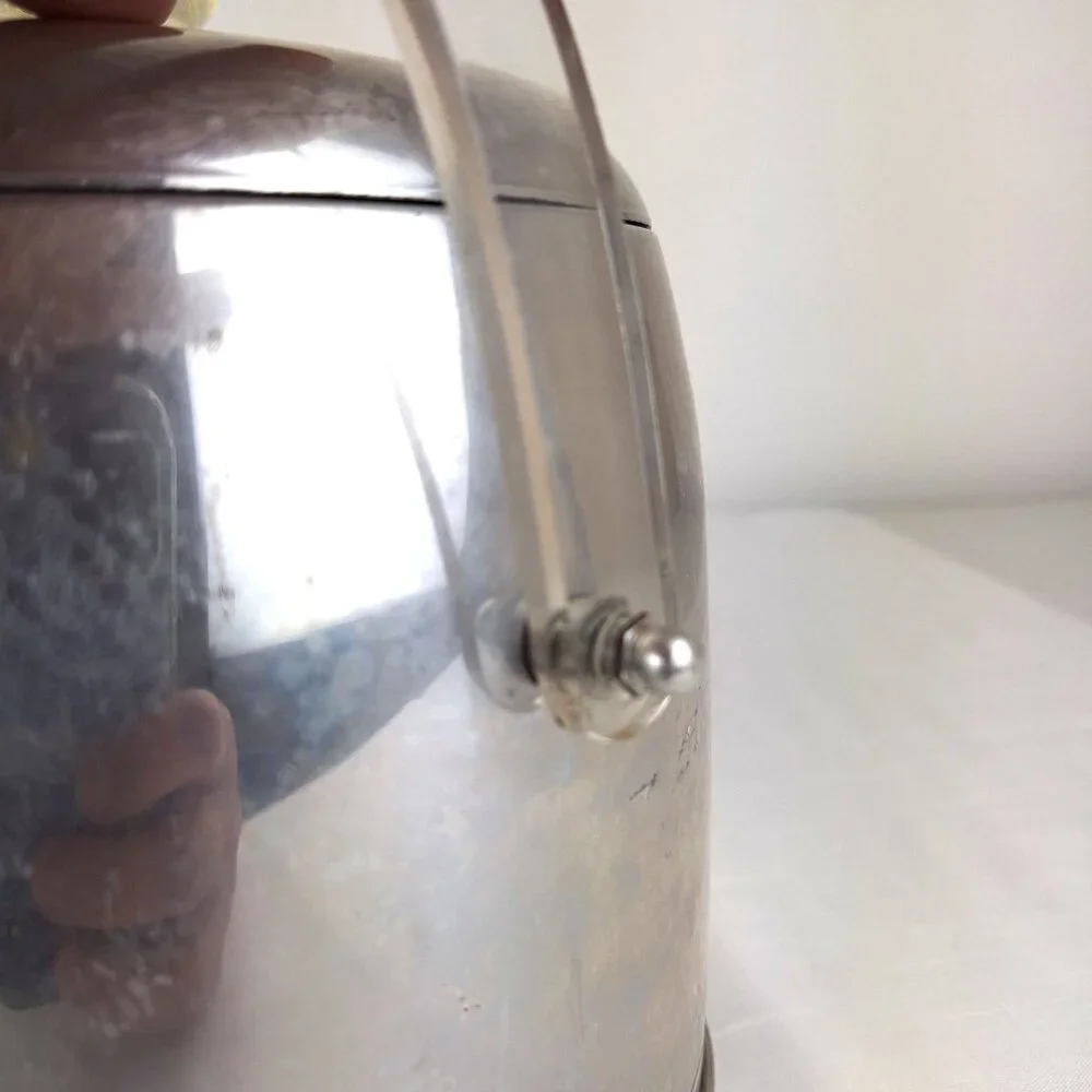 Vintage Kromex Ice Bucket Atomic Age Retro Aluminum 1950-60sClear Lucite Handle